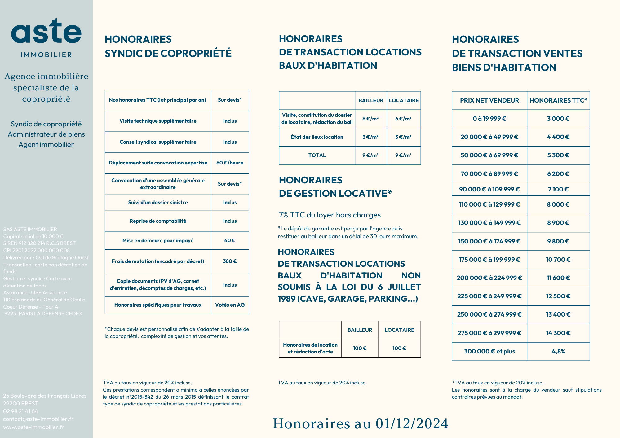 Honoraires agence Aste Immobilier